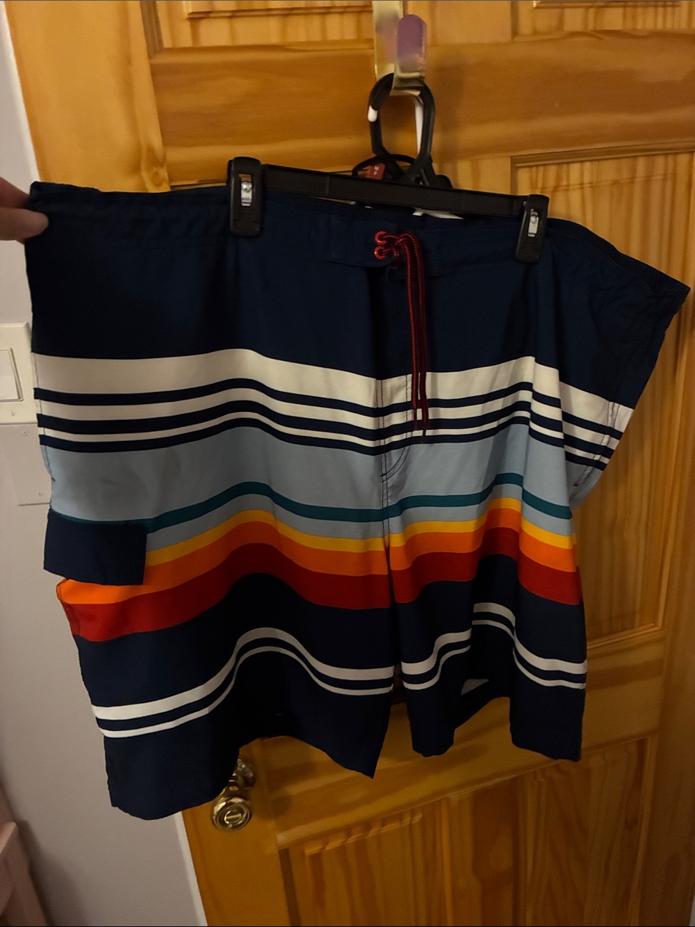 George Navy Swim Board Shorts with Multicolor Stripe Bands